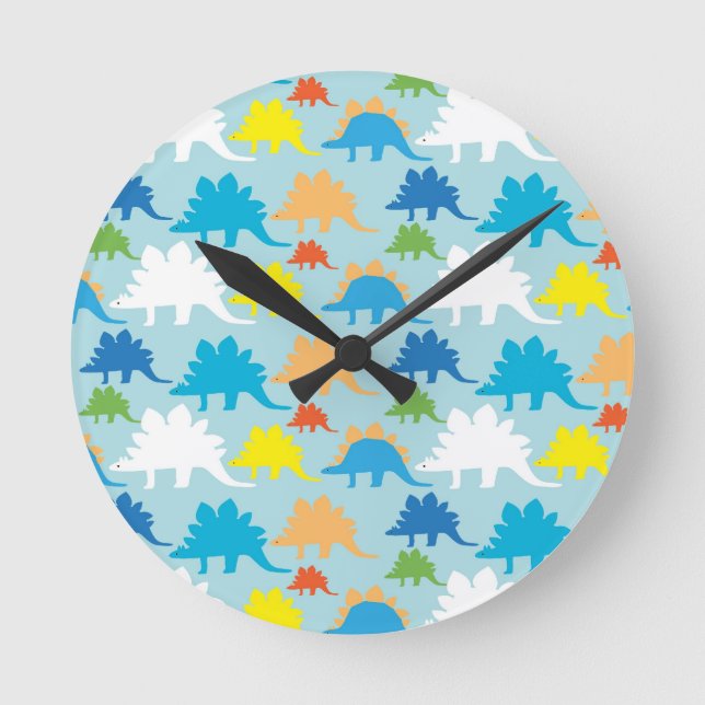 Reloj Redondo Mediano Dinosaur Designs Blue Orange Yellow Red Dinosaurs (Anverso)