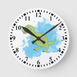 Reloj Redondo Mediano Dinosaurio con diseño de fondo acuarela