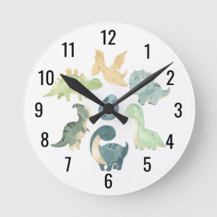Reloj Redondo Mediano Dinosaurio de bebé adorable acuarela