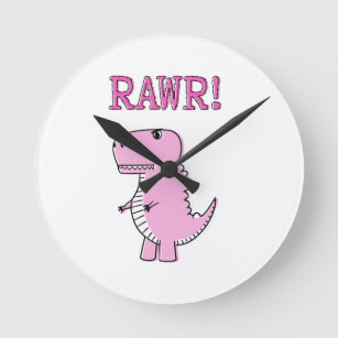 Reloj Redondo Mediano Dinosaurio T-Rex, Personalizado Rosa Cuto Y Enojad