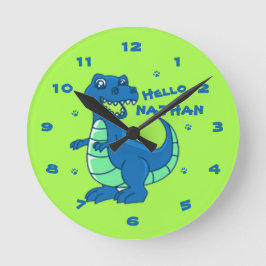 Reloj Redondo Mediano Dinosaurio verde azul lindo Hola niños