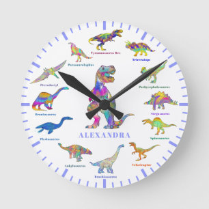 Reloj Redondo Mediano Dinosaurios con nombres Personalizados