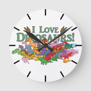 Reloj Redondo Mediano Dinosaurios cortos y coloridos