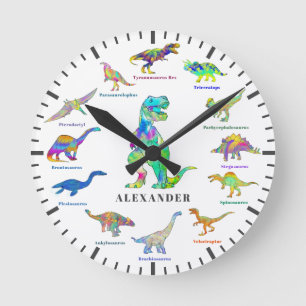 Reloj Redondo Mediano Dinosaurios pequeños con nombres coloridos Persona