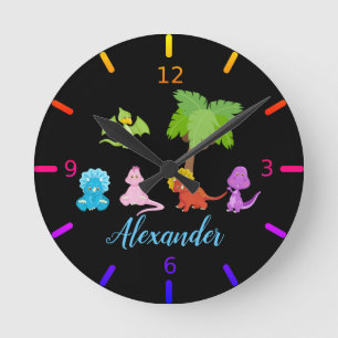 Reloj Redondo Mediano Dinosaurios y amigos infantiles personalizados