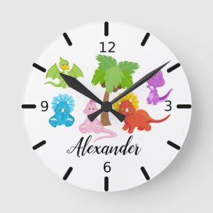 Reloj Redondo Mediano Dinosaurios y amigos infantiles personalizados