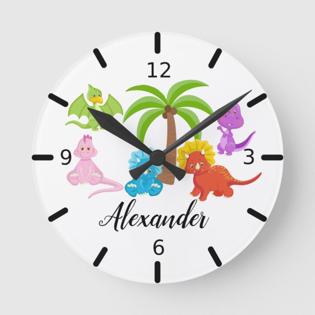 Reloj Redondo Mediano Dinosaurios y amigos infantiles personalizados (Anverso)