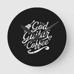 Reloj Redondo Mediano Dios Guitarra Coffee Music Lover Gracioso Cristian