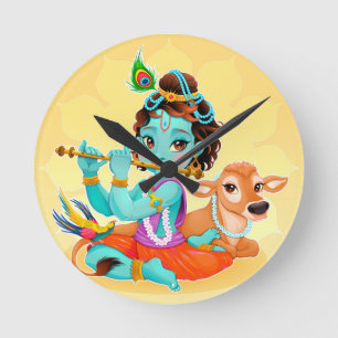 Reloj Redondo Mediano Dios indio de Krishna que juega el ilustracion de