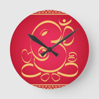 Reloj Redondo Mediano Dios OM Ganesha en rojo