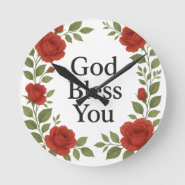 Reloj Redondo Mediano Dios te bendiga Rosa floral religiosa