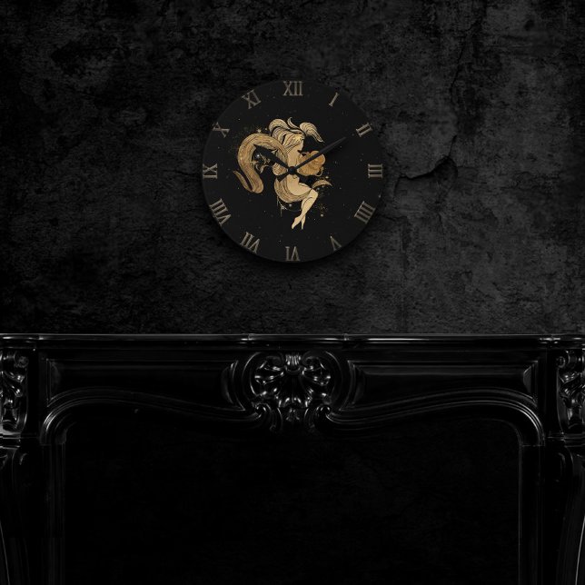 Reloj Redondo Mediano Diosa zodiaca | Astrología de Oro Cósmico Acuario (Subido por el creador)