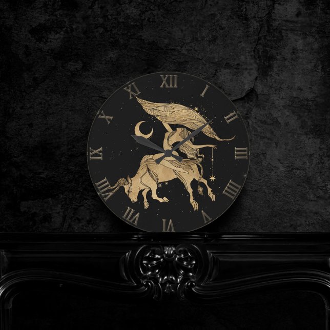 Reloj Redondo Mediano Diosa zodiaca | Astrología del Tauro de Oro Cósmic (Subido por el creador)