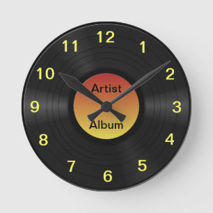 Reloj Redondo Mediano Disco de vinilo de encargo falso
