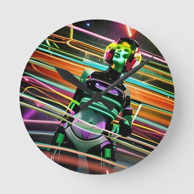 Reloj Redondo Mediano Disco Espacial Zombie (Anverso)