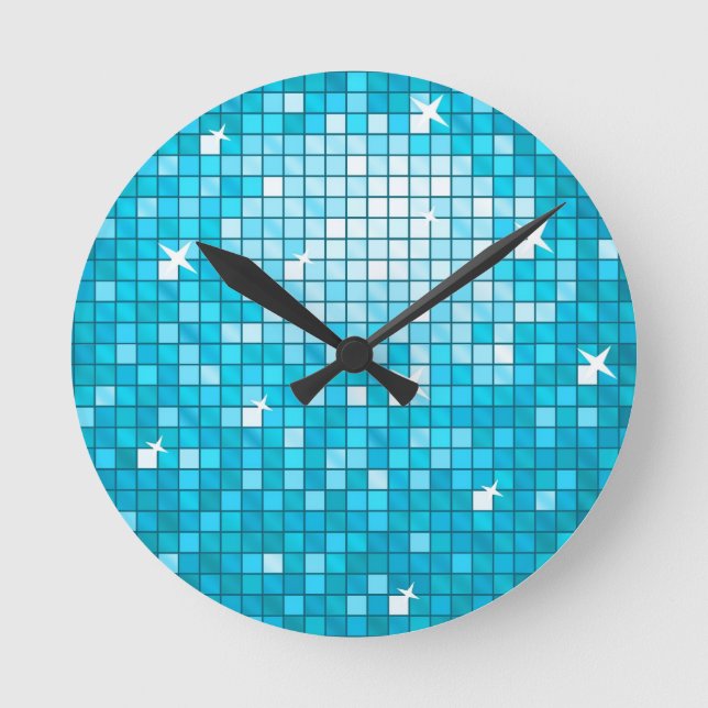 Reloj Redondo Mediano Disco Tiles Blue print wall (Anverso)