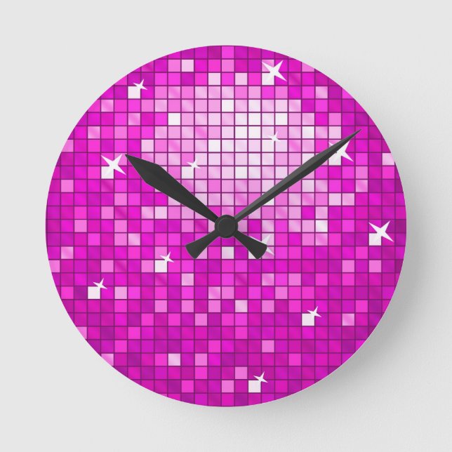 Reloj Redondo Mediano Disco Tiles Pink Wall (Anverso)
