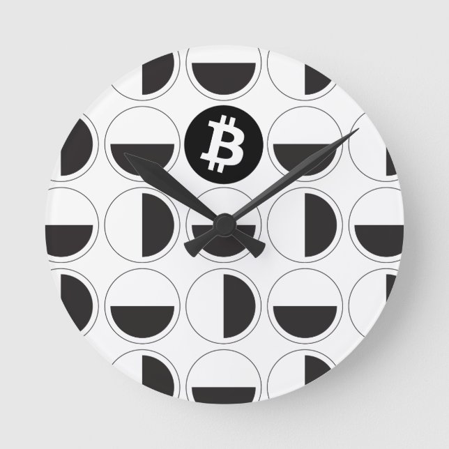 Reloj Redondo Mediano Diseñador de bitcoin en blanco y negro (Anverso)