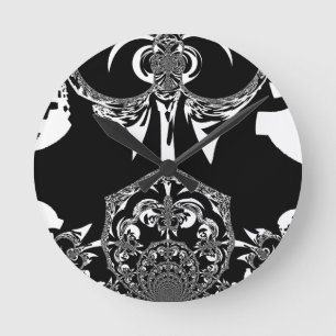 Reloj Redondo Mediano Diseñador Neo-Barroco Noir Abstracto Minimalista B