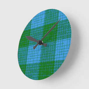 Reloj Redondo Mediano Diseño a cuadros con trama cruzada azul y verde