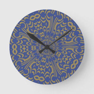 Reloj Redondo Mediano Diseño abstracto azul y oro