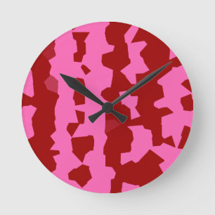 Reloj Redondo Mediano Diseño abstracto irregular rosa granate rojo
