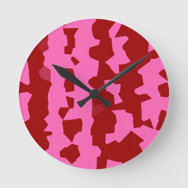 Reloj Redondo Mediano Diseño abstracto irregular rosa granate rojo (Anverso)