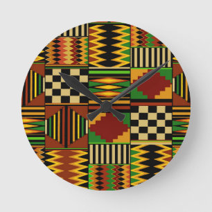 Reloj Redondo Mediano Diseño africano de tela Kente real