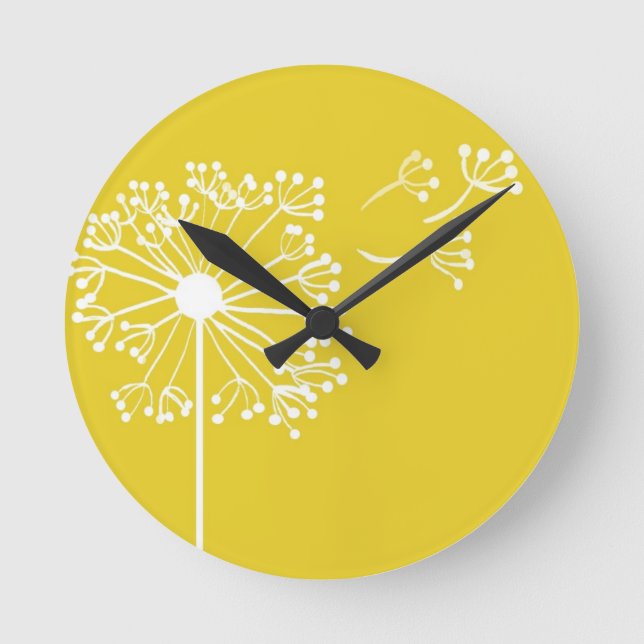 Reloj Redondo Mediano Diseño amarillo del diente de león (Anverso)