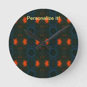 Reloj Redondo Mediano Diseño azul, negro y rojo baldosas y espejados