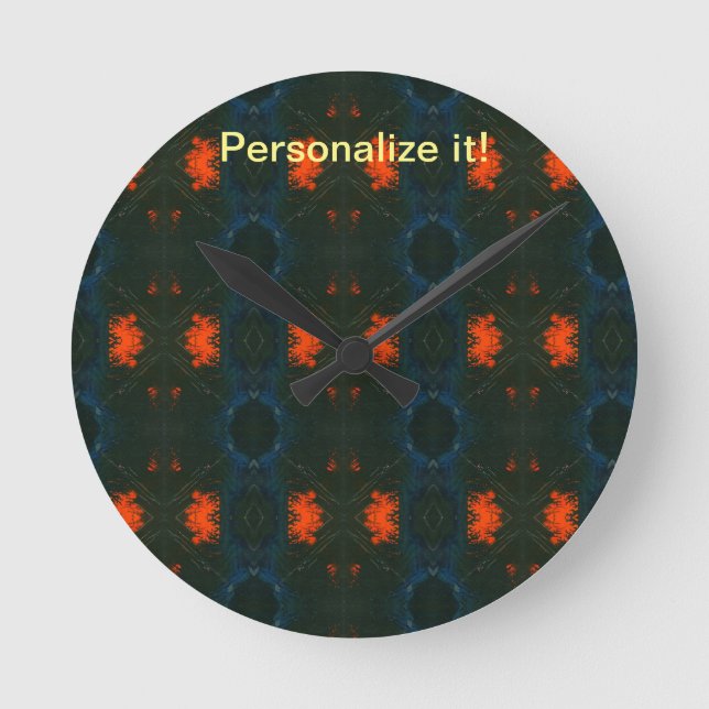 Reloj Redondo Mediano Diseño azul, negro y rojo baldosas y espejados (Anverso)