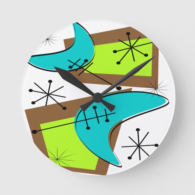 Reloj Redondo Mediano Diseño boomerang inspirado en la era atómica (Anverso)