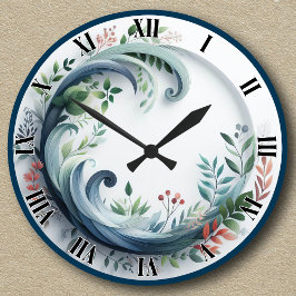 Reloj Redondo Mediano Diseño botánico natural con números romanos
