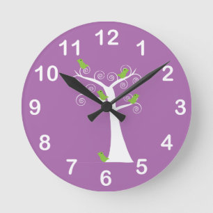 Reloj Redondo Mediano Diseño caprichoso de pájaros verdes lindos