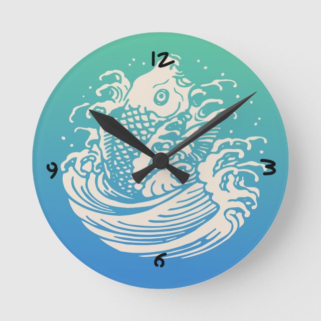 Reloj Redondo Mediano Diseño cosmético japonés Koi Fish Blue (Anverso)