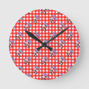 Reloj Redondo Mediano Diseño Cute Red Gingham Check