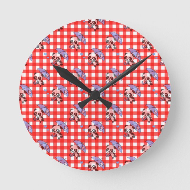 Reloj Redondo Mediano Diseño Cute Red Gingham Check (Anverso)