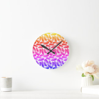 Reloj Redondo Mediano Diseño de acuarela con gradiente de plumas de arco