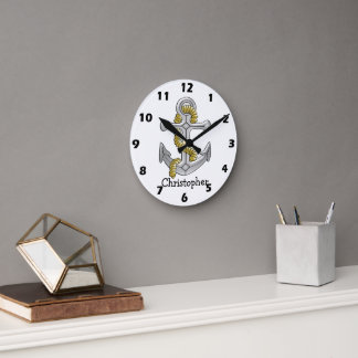 Reloj Redondo Mediano Diseño de Ancla Personalizado