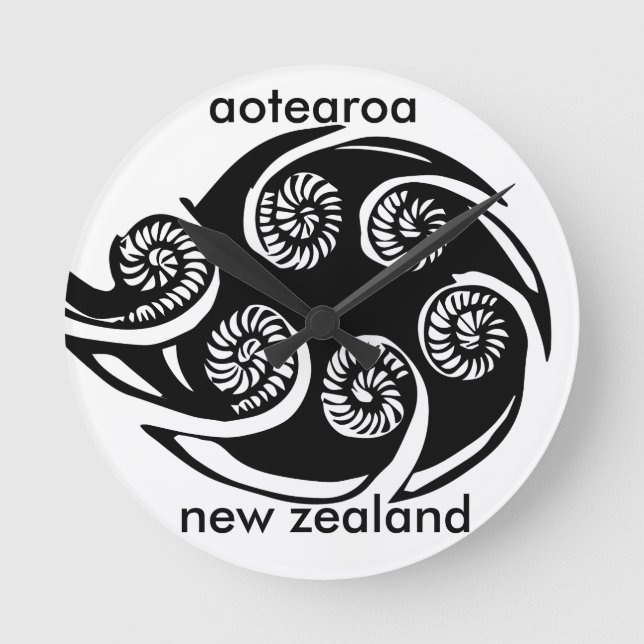 Reloj Redondo Mediano diseño de aotearoa new zealand koru (Anverso)