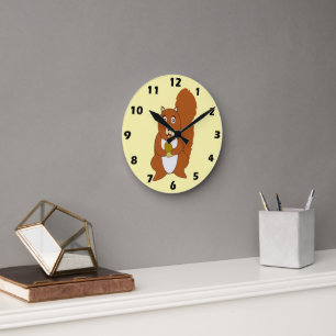 Reloj Redondo Mediano Diseño de Ardilla Roja