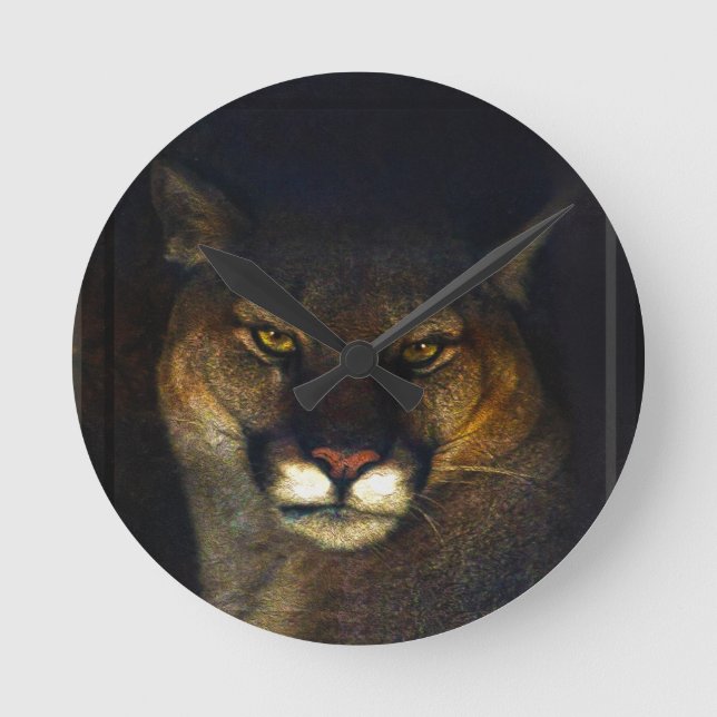Reloj Redondo Mediano Diseño de arte de leones de la montaña Big Cat Cou (Anverso)