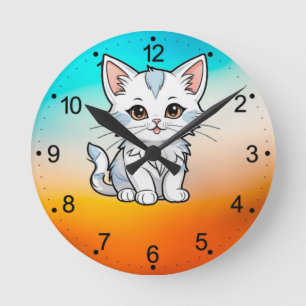 Reloj Redondo Mediano Diseño de arte de línea de dibujos animados de gat