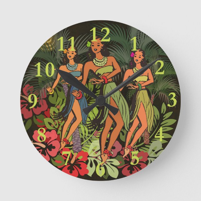 Reloj Redondo Mediano Diseño de arte Hawaii Aloha Palm Hula (Anverso)