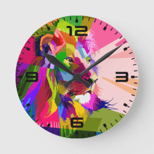 Reloj Redondo Mediano Diseño de arte pop prismático colorido de león