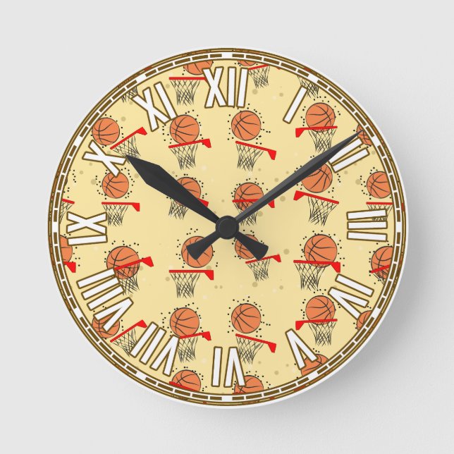Reloj Redondo Mediano Diseño de baloncesto (Anverso)