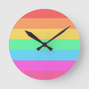 Reloj Redondo Mediano Diseño de bandas de color de arcoiris Pastel