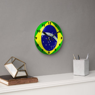 Reloj Redondo Mediano Diseño de bandera brasileña
