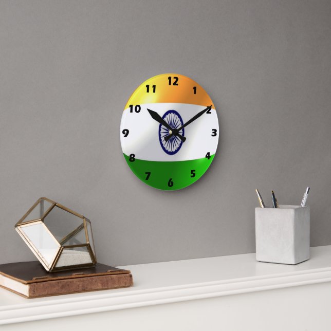 Reloj Redondo Mediano Diseño de bandera india (Oficina)