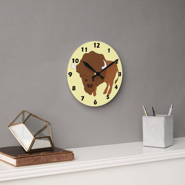 Reloj Redondo Mediano Diseño de Bisonte (Oficina)